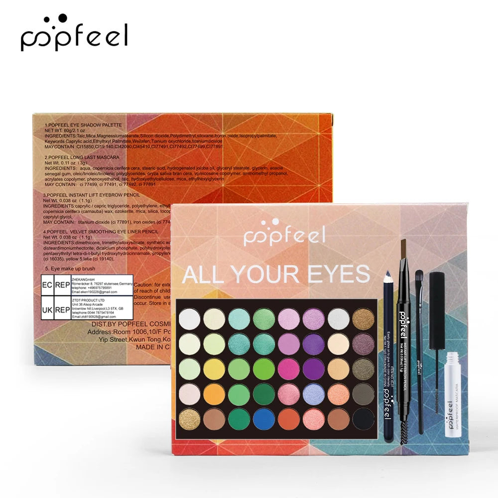 Kit trucco occhi POPFEEL: palette, eyeliner, mascara e matita per sopracciglia