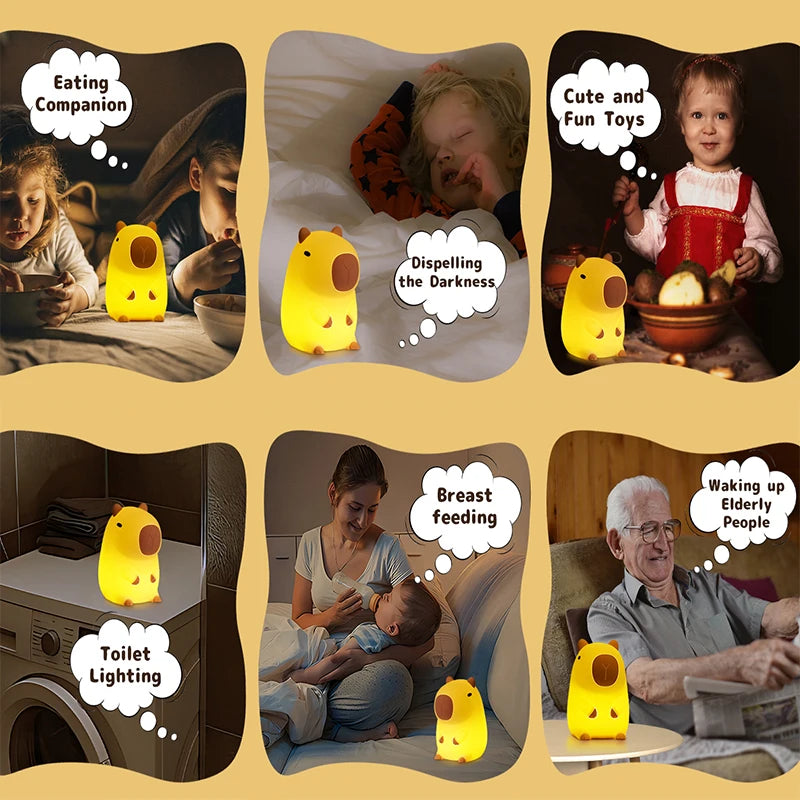 Simpatica luce notturna a forma di capibara – Lampada in silicone ricaricabile tramite USB