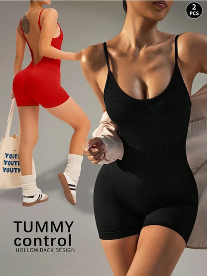 Tuta da yoga con incrocio sulla schiena da donna — Pantaloncini sportivi solidi