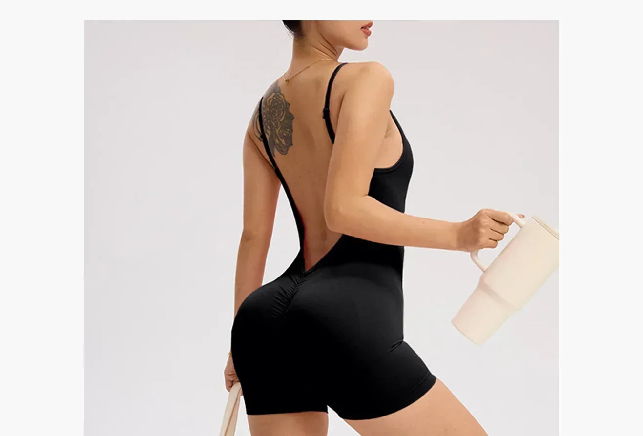 Tuta da yoga con incrocio sulla schiena da donna — Pantaloncini sportivi solidi