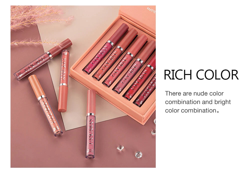 Set di 6 rossetti liquidi opachi HANDAIYAN: a lunga tenuta, resistenti allo sbiadimento
