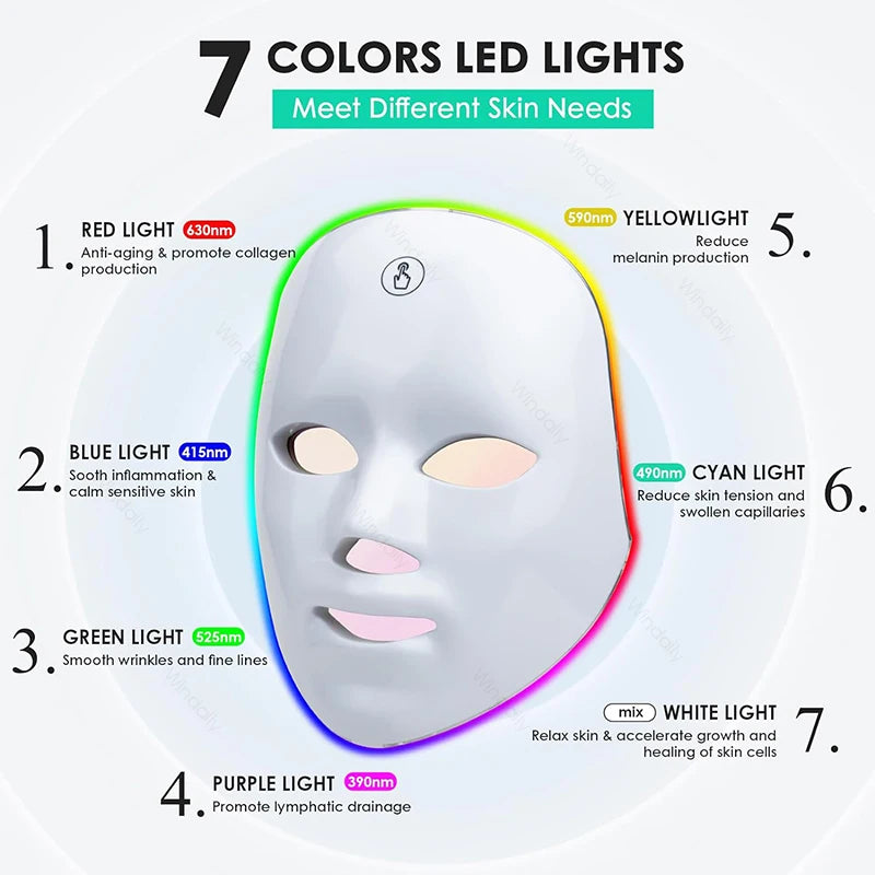 Maschera di bellezza a LED a 7 colori – Strumento ricaricabile per la cura della pelle
