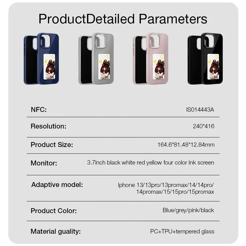 Custodia per telefono NFC E-Ink per iPhone: display fotografico personalizzabile, custodia protettiva in silicone.