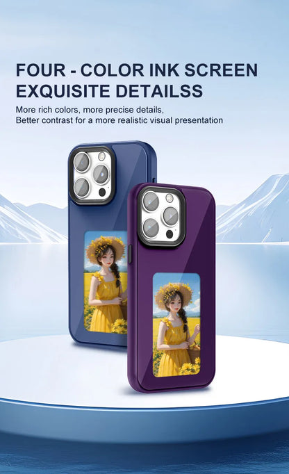 Custodia NFC per iPhone con display E-Ink (senza batteria, 4 colori, compatibile con iPhone 13–16 Pro Max)