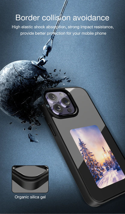 Custodia per telefono NFC E-Ink per iPhone: display fotografico personalizzabile, custodia protettiva in silicone.