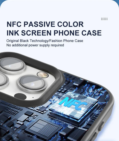 Custodia NFC per iPhone con display E-Ink (senza batteria, 4 colori, compatibile con iPhone 13–16 Pro Max)