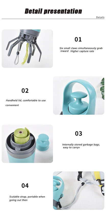 Paletta portatile per escrementi di cane – Raccoglitore di rifiuti senza contatto con distributore di sacchetti integrato